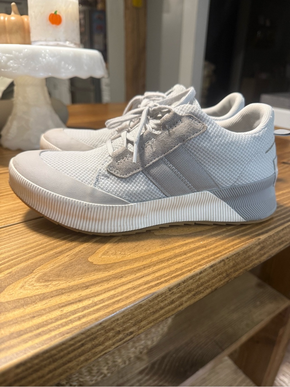 Sorel Light Gray Women's Knit Lace-Up Sneakers